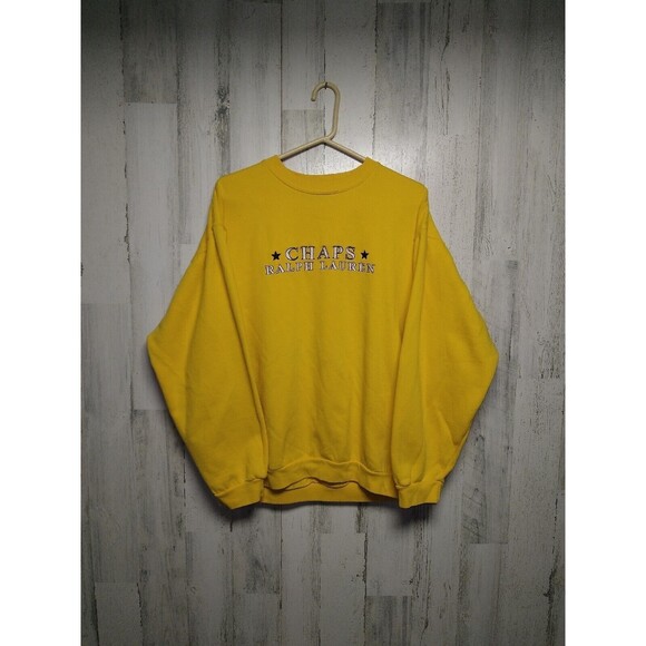 Vintage Chaps Ralph Lauren Men's Large Yellow Sweatshirt Spellout - Picture 1 of 5
